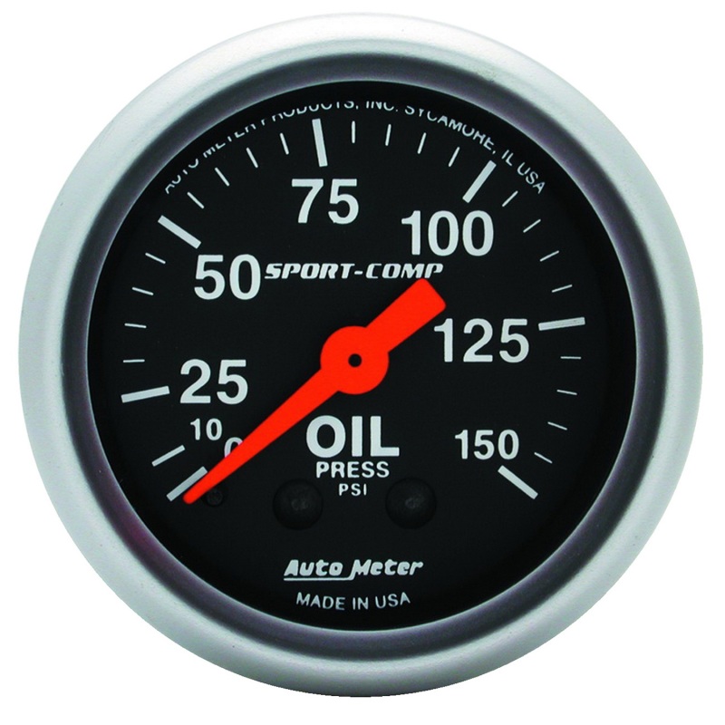 Auto Meter 3323 2-1/16" Sport-Comp Mechanical Oil Pressure Gauge; 0-150 PSI