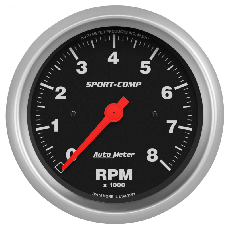 Auto Meter 3991 Gauge Tachometer 3 3/8In. 8K Rpm In-Dash Sport-Comp NEW