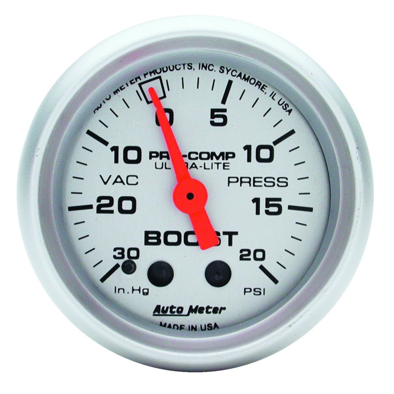 Auto Meter 4301 2-1/16" Ultra-Lite Mechanical Boost/Vacuum Gauge 20 PSI