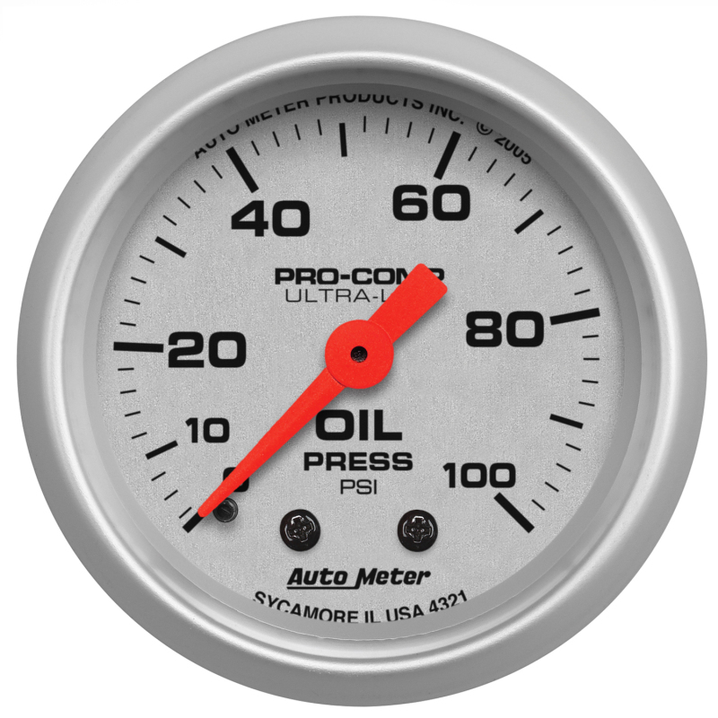 Auto Meter 4321 2-1/16" Ultra-Lite Mechanical Oil Pressure Gauge 0-100 PSI