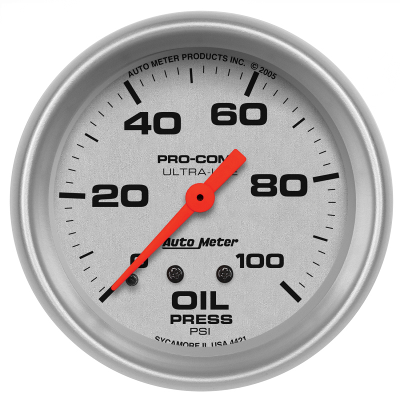 Auto Meter 4421 2-5/8" Ultra-Lite Mechanical Oil Pressure Gauge 0-100 PSI