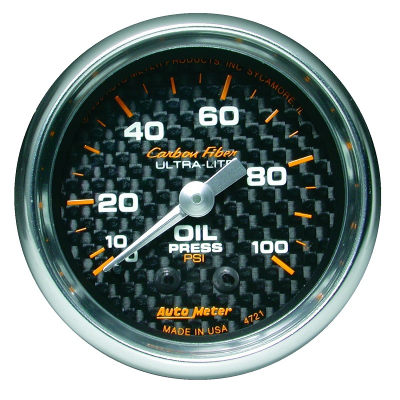 Auto Meter 4721 2-1/16" Carbon Fiber Mechanical Oil Pressure Gauge 0-100 PSI