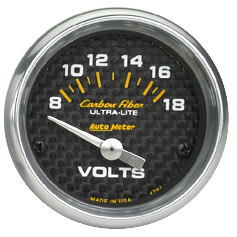 Auto Meter 4791 2-1/16" Carbon Fiber Electric Voltmeter Gauge 8-18V Air-Core