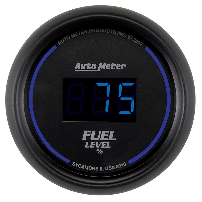 Auto Meter 6910 Fuel Level Gauge 2 1/16" Digital Black Dial W/Blue Le NEW