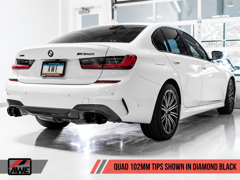 AWE Tuning fits  2019+ BMW M340i (G20) OE-Config-To-Quad Tip Conversion Kit - Diamond Black Tip - 3810-43020