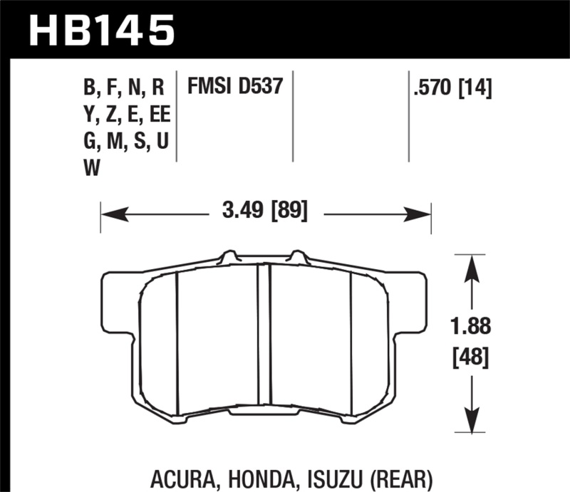 Hawk HB145U.570 Performance DTC 70 Rear Disc Brake Pad Set For Honda Accord