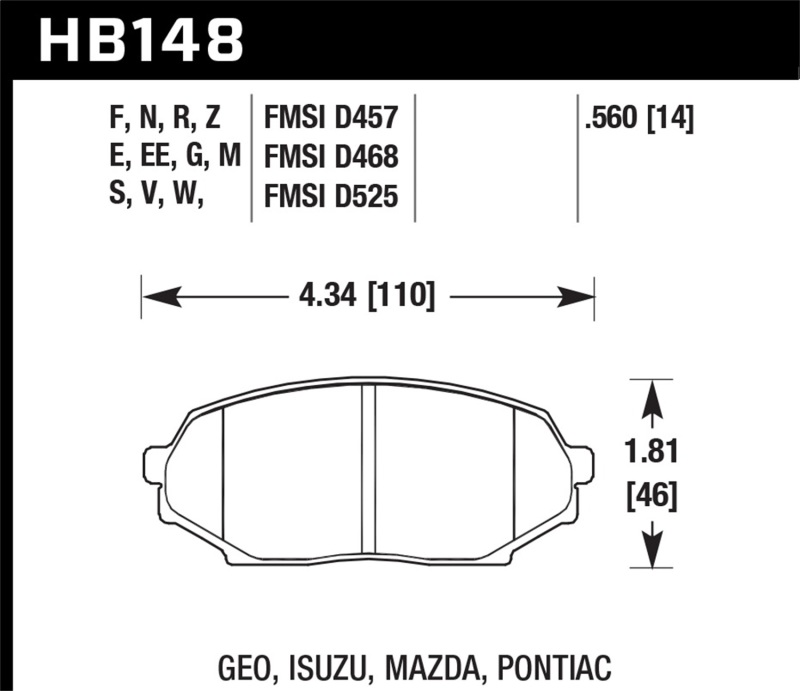 Hawk HB148G.560 DTC-60 Motorsports Brake Pads Front For 90-93 Mazda Miata NEW