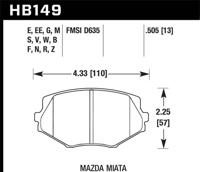Hawk HB149W.505 DTC 30 Front Brake Pad Set For 1994-05 Mazda Miata