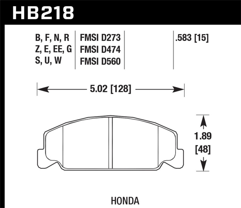 Hawk HB218N.583 HP Plus Disc Brake Pad 0.583 Thickness