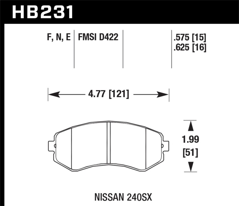 Hawk HB231N.625 HP Plus Disc Brake Pad 0.625 Thickness