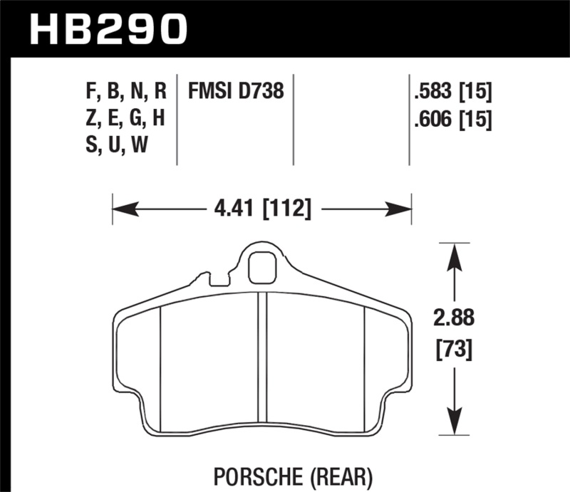 Hawk HB290G.583 DTC-60 Brake Pad 0.583 Thick For 07-12 Porsche Boxster 3.4L NEW