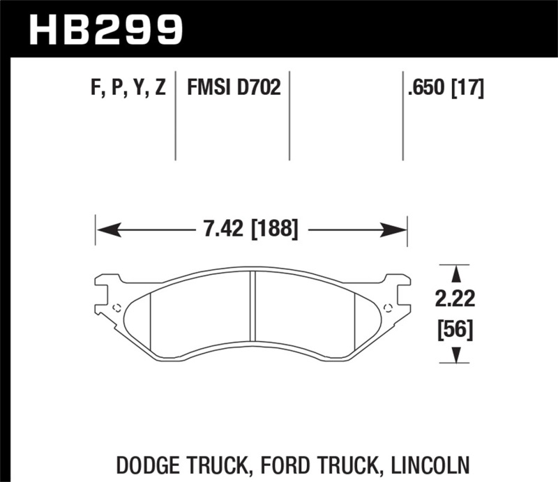 Hawk HB299Y.650 LTS Disc Brake Pad 0.650 Thickness For 08 Dodge Ram 2500 6.7