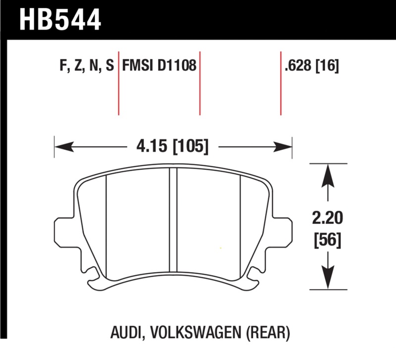 Hawk HB544S.628 HT-10 Disc Brake Pad 0.628 Thickness For 15-19 VW GTI 2.0L