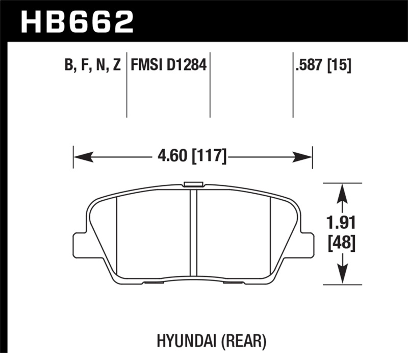 Hawk HB662F.587 HPS Disc Brake Pad 0.587 Thickness For 18-19 Genesis G80 3.3