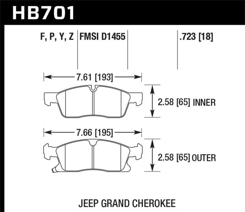 Hawk HB701Y.723 LTS Disc Brake Pad 0.723 Thickness FMSI Plate #D1455