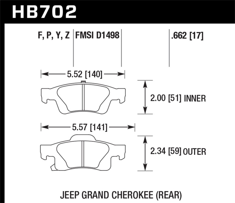 Hawk HB702Y.662 LTS Disc Brake Pad 0.662 Thickness For 16 Dodge Durango
