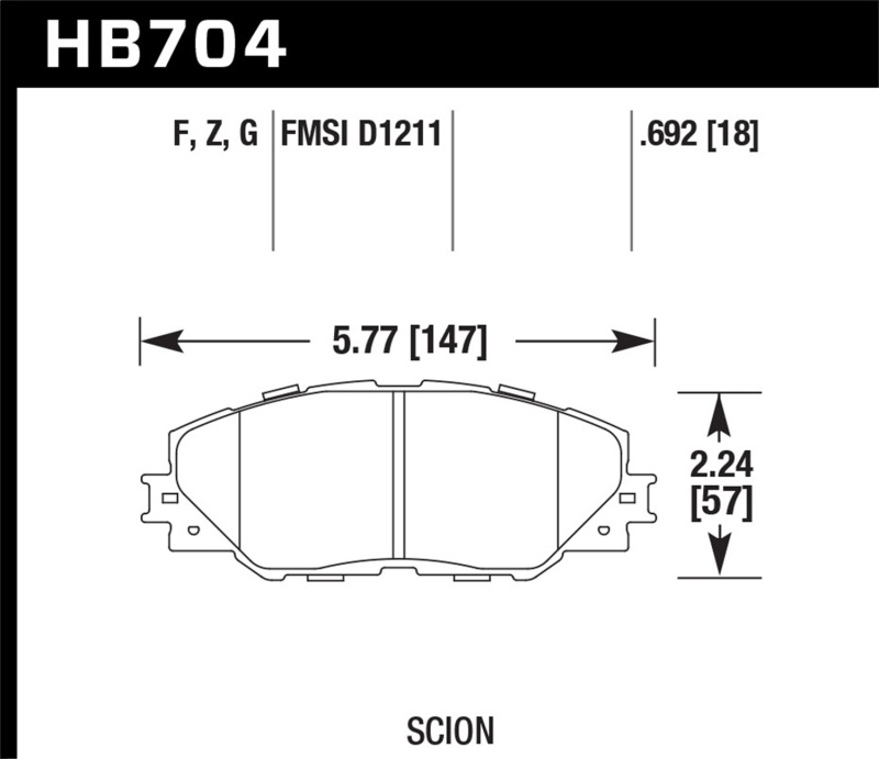 Hawk HB704F.692 HPS Disc Brake Pad 0.692 Thickness For 16-19 Toyota Mirai
