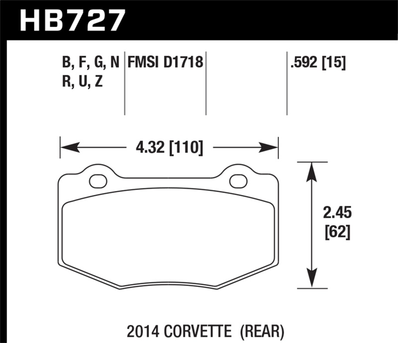 Hawk HB727F.592 HPS Disc Brake Pad 0.592 Thickness For 16-18 ChevyCamaro 6.2