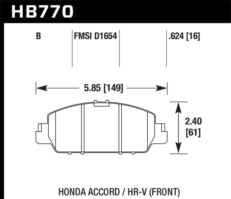 Hawk HB770B.624 HPS 5.0 Disc Brake Pad 0.624 Thickness For 18 Honda Accord