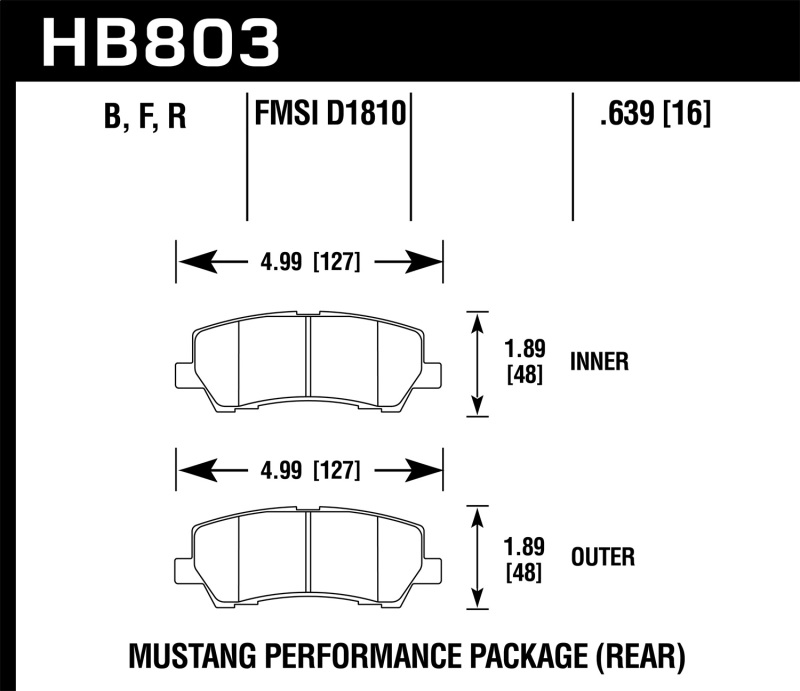 Hawk HB803F.639 HPS Disc Brake Pad 0.639 Thick For 15-17 Ford Mustang 5.2L