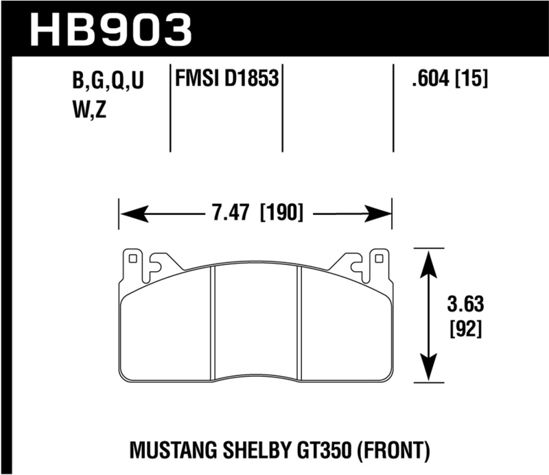 Hawk HB903Z.604 Ceramic Brake Pad 0.604 Thick For 15-17 Ford Mustang 5.2L NEW