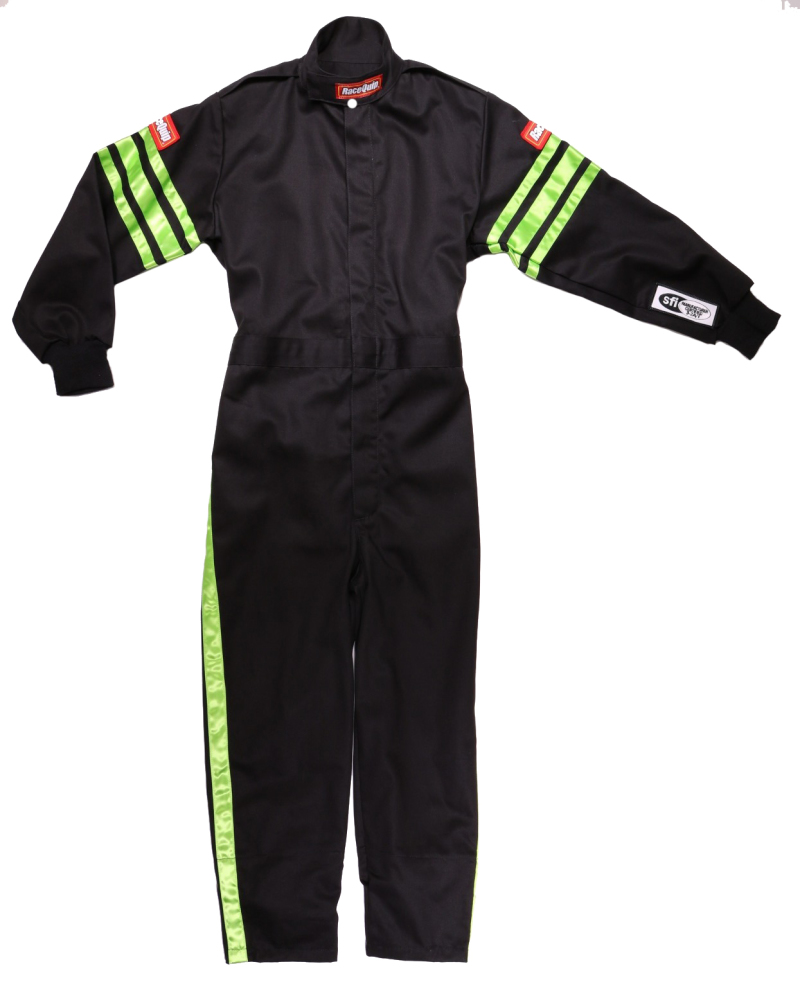 Racequip 1950793 SFI-1 Pro-1 Black/Green Stripe Kids Medium Race Driving Suit