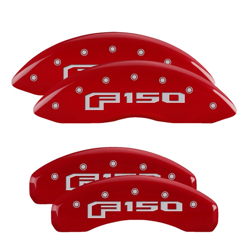 MGP 4 Caliper Covers Engraved Front & Rear 2015 Ford F-150 Red Finish Silver Characters - 10219SF16RD