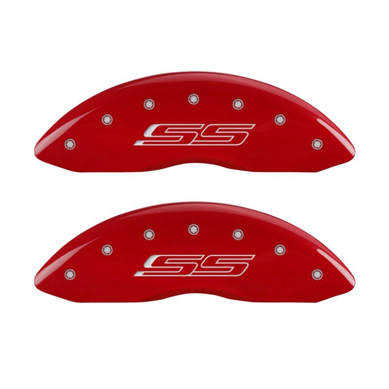 MGP 4 Caliper Covers Engraved Front & Rear Gen 5/SS Red finish silver ch - 14036SSS5RD