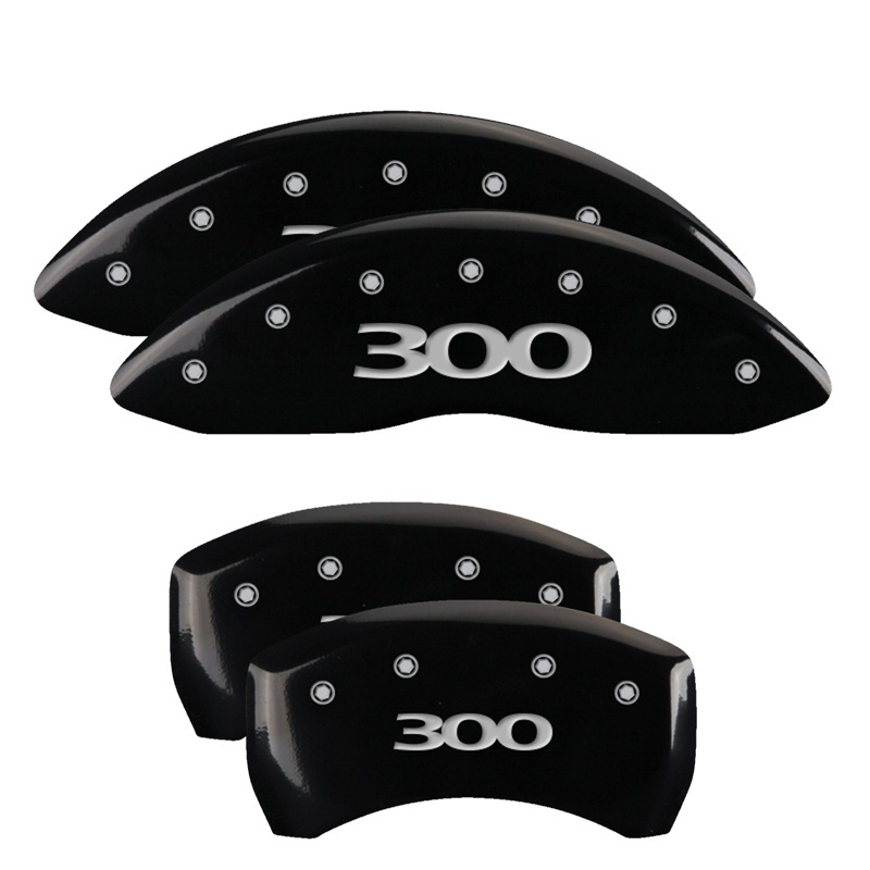 MGP 4 Caliper Covers Engraved Front & Rear 300 Black finish silver ch - 32020S300BK