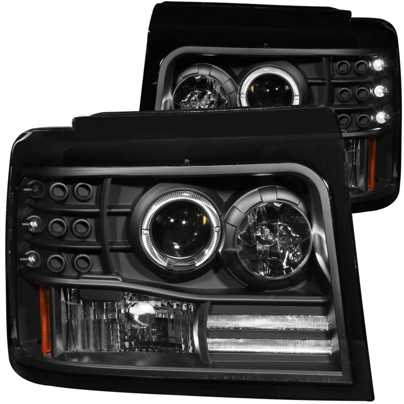 Anzo 111184 Projector Headlight Set w/Halo Clear Lens Black Housing Pair