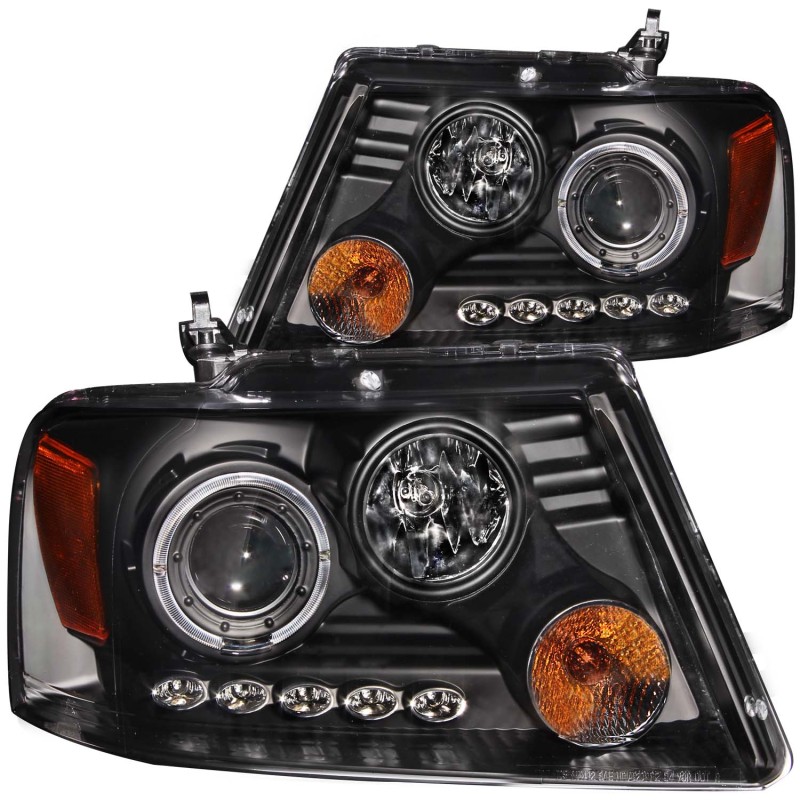 ANZO fits 2004-2008 Ford F-150 Projector Headlights w/ Halo and LED Black G2 - 111204