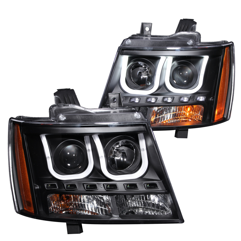 Anzo 111273 Projector Headlight Set Clear Lens Black Housing Pair w/U-Bar NEW