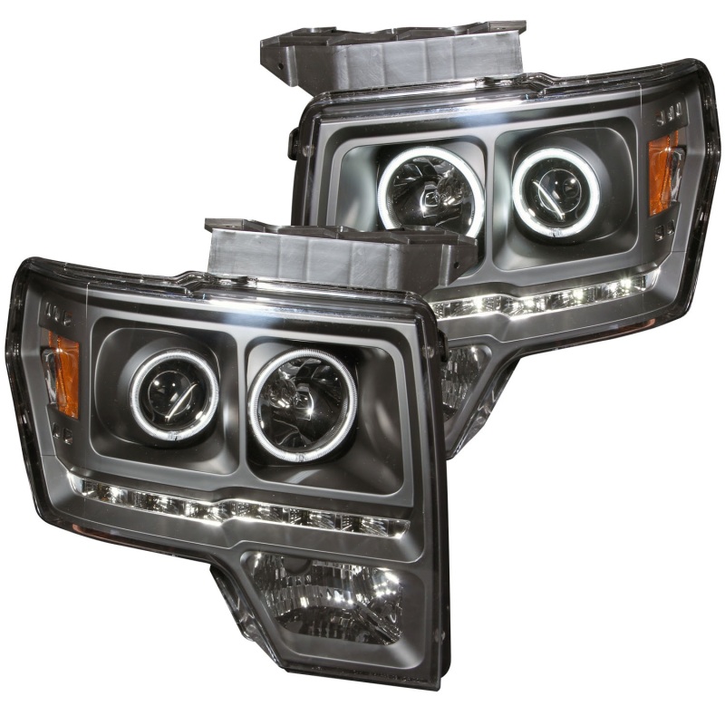 ANZO fits 2009-2014 Ford F-150 Projector Headlights w/ Halo Black (CCFL) G2 - 111298