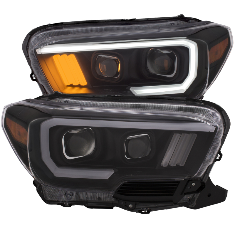 ANZO fits 2016-2017 Toyota Tacoma Projector Headlights w/ Plank Style Black w/ Amber - 111377