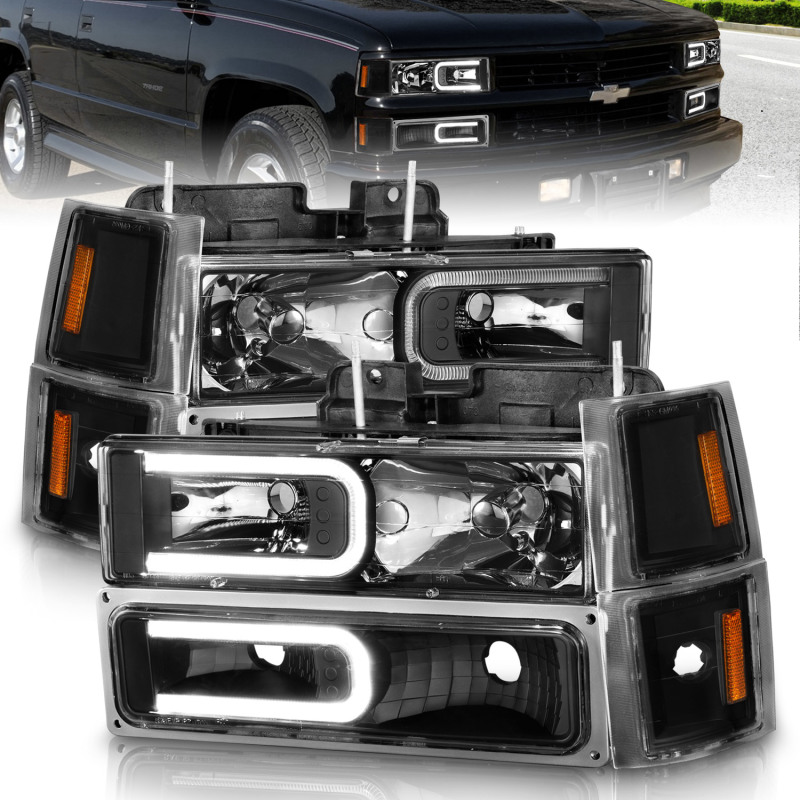 Anzo 111528 Crystal Headlight Set Black Housing w/Signal & Side Markers NEW