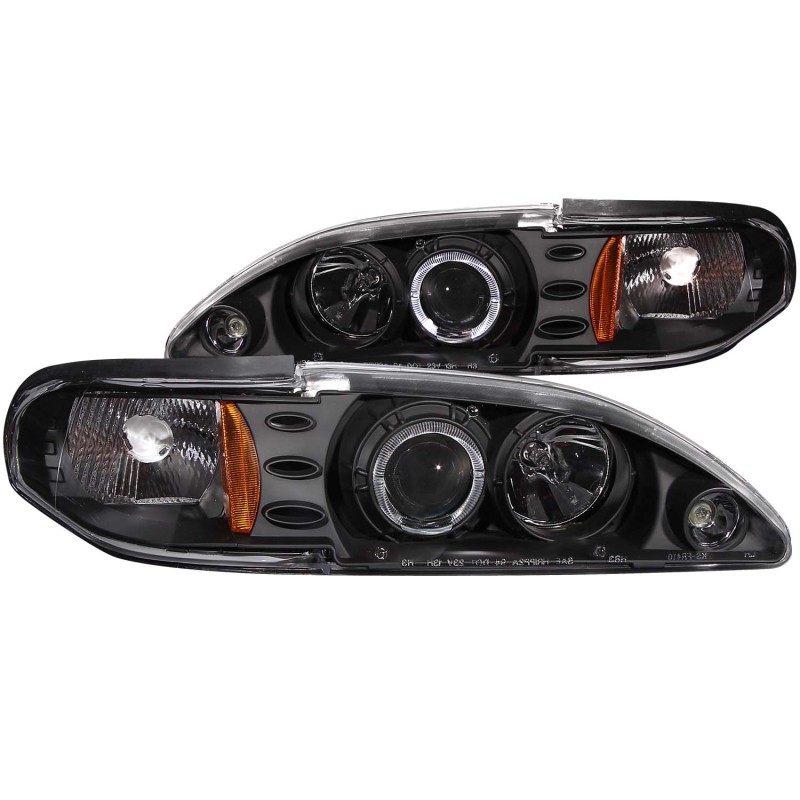 ANZO fits 1994-1998 Ford Mustang Projector Headlights w/ Halo Black 1pc - 121038