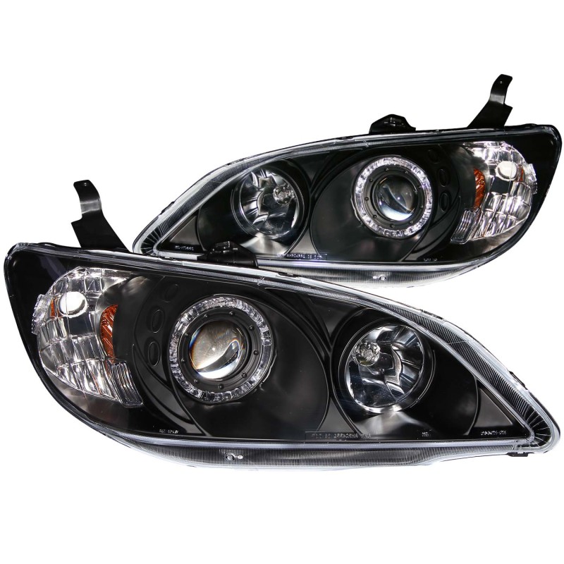 Anzo 121059 Projector Headlight Set w/Halo Clear Lens Black Housing Pair NEW