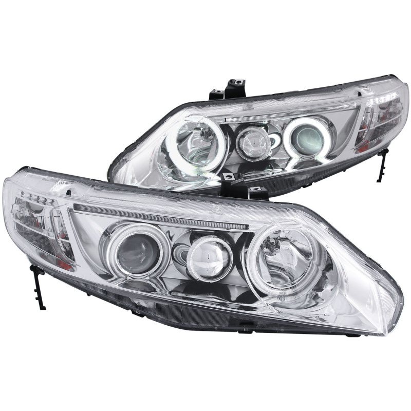 Anzo 121061 Projector Headlight Set w/Halo Clear Lens Chrome Housing Pair NEW
