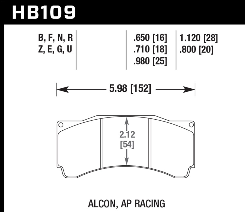 Hawk HB109U.710 Performance DTC 70 Disc Brake Pad Set For Alcon AP Racing
