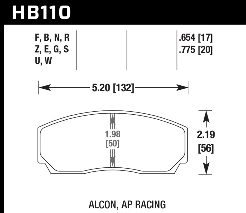 Hawk HB110U.654 DTC-70 Disc Brake Pad; 0.654 Thickness For AP Racing;