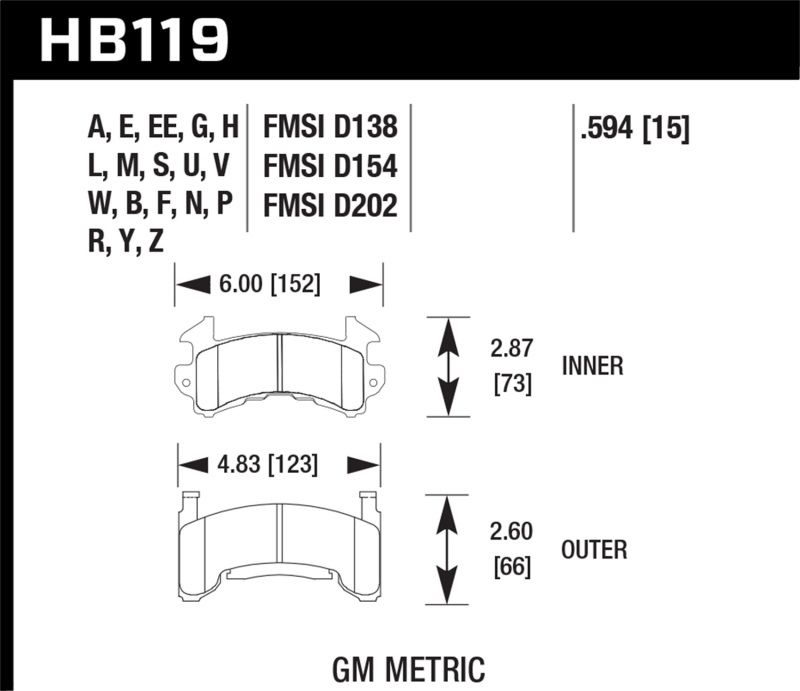 Hawk HB119N.594 HP Plus Disc Brake Pad 0.594 Thickness