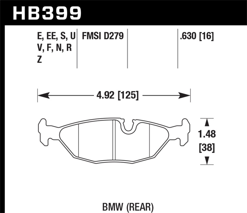 Hawk HB399E.630 Blue 9012 Disc Brake Pad 0.630 Thickness For 91 BMW 318is