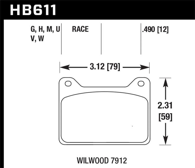 Hawk HB611W.490 DTC-30 Disc Brake Pad; 0.490 Thickness For Wilwood;