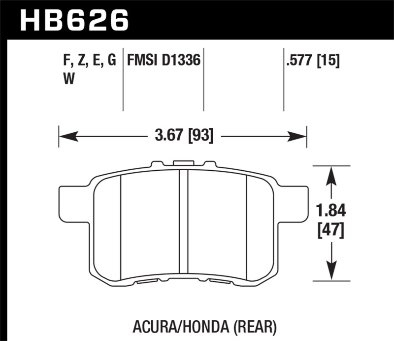 Hawk 08-10 Honda Accord 2.4L/3.0L/3.5L / 09-10 Acura TS 2.4L Blue 9012 Rear Brake Pads - HB626E.577