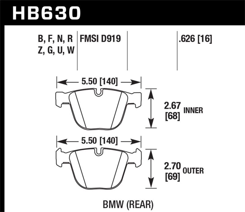Hawk 04-10 BMW 535i/545i/550i / 04-10 645Ci/650i /02-09 745i/745Li/750  DTC-30 Race Rear Brake Pads - HB630W.626