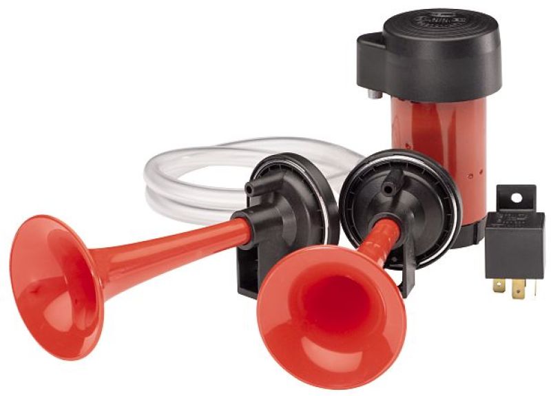 Hella 3001651 Red Twin-Tone Air Horn Kit w/ Compressor 12 Volts Universal