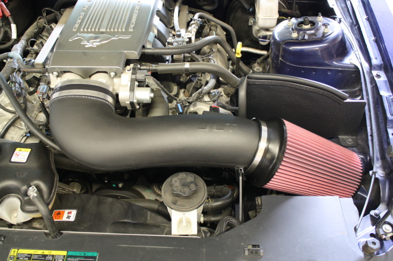 JLT 2010 Ford Mustang GT Black Textured Series 3 Cold Air Intake Kit w/Red Filter - Tune Req - CAI3-FMG10