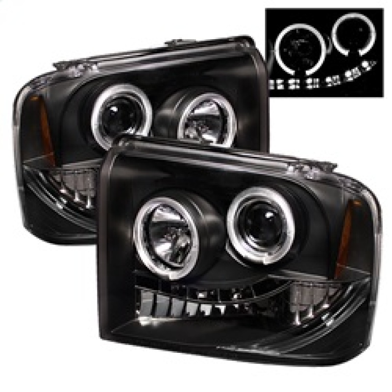 Spyder 5010544 Halo LED Projector Headlight Black For 05-07 Ford F450 SD 2pc