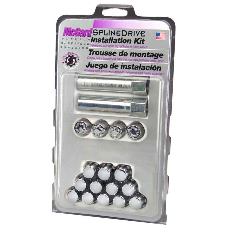 McGard SplineDrive Tuner 4 Lug Install Kit w/Locks & Tool (Cone) M12x1.25 / 13/16 Hex - Chrome (CS) - 65454CN