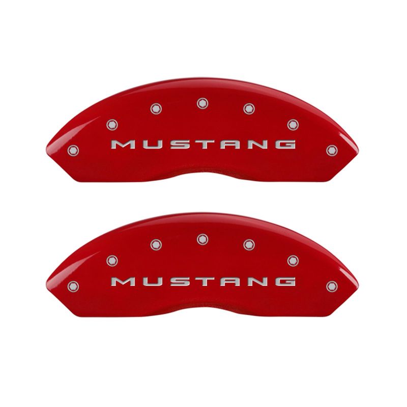 MGP 4 Caliper Covers Engraved Front 2015/Mustang Engraved Rear 2015/37 Red finish silver ch - 10202SM32RD